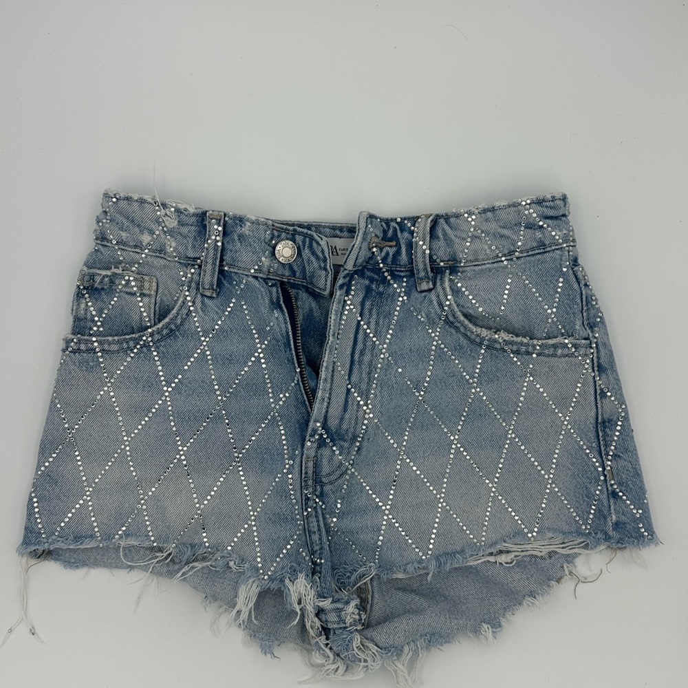 Zara Blue Jean Shorts with Diamond Pattern